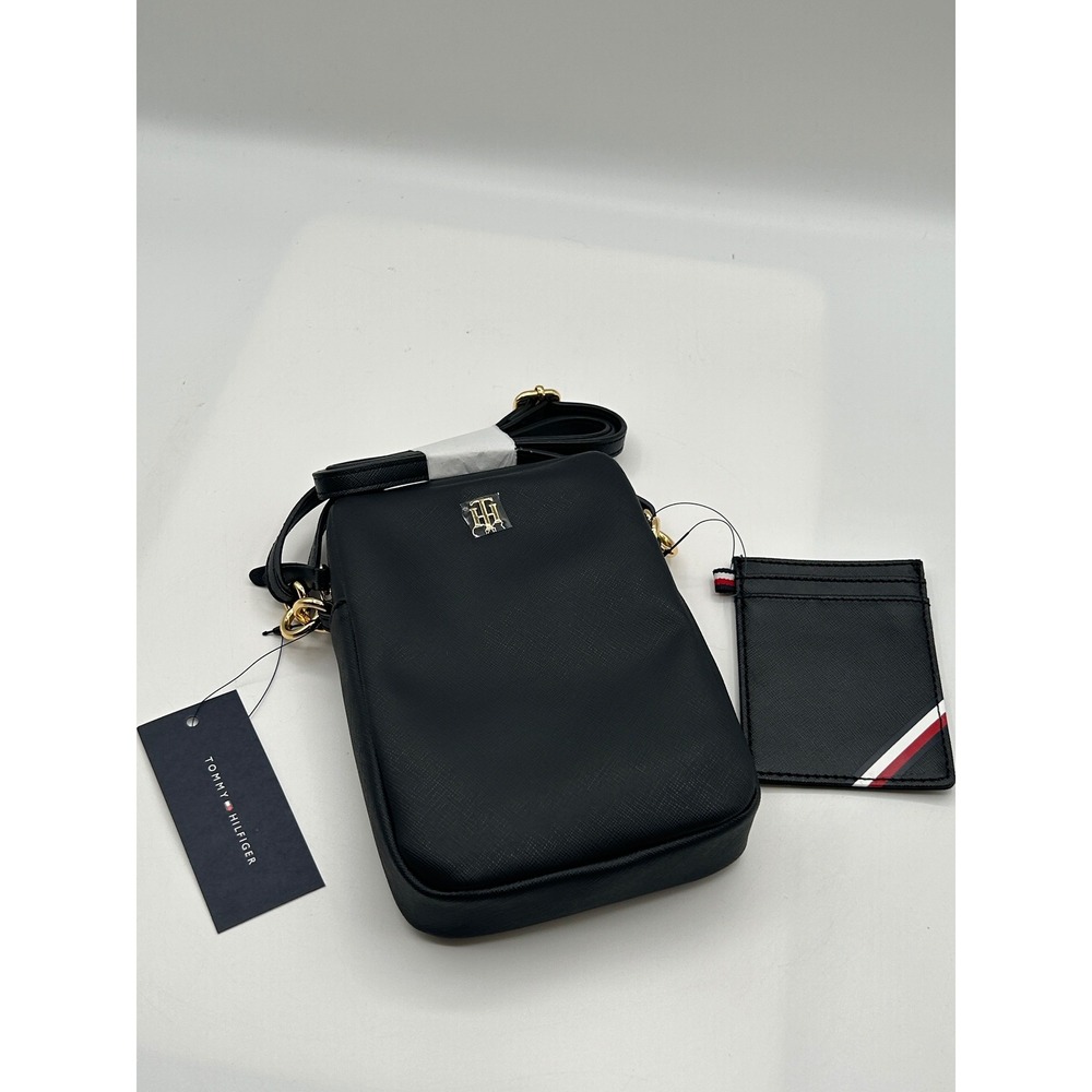 Tommy Hilfiger Phone Crossbody Bag Womens  Saffiano Pouch Black NWT OS